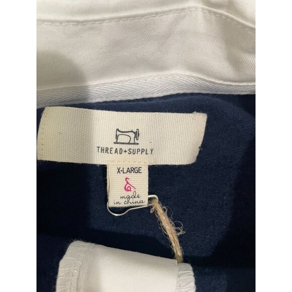 Thread & Supply Navy & Cream Striped Collared Long-Sleeve Polo Shirt X-Large - Picture 7 of 12